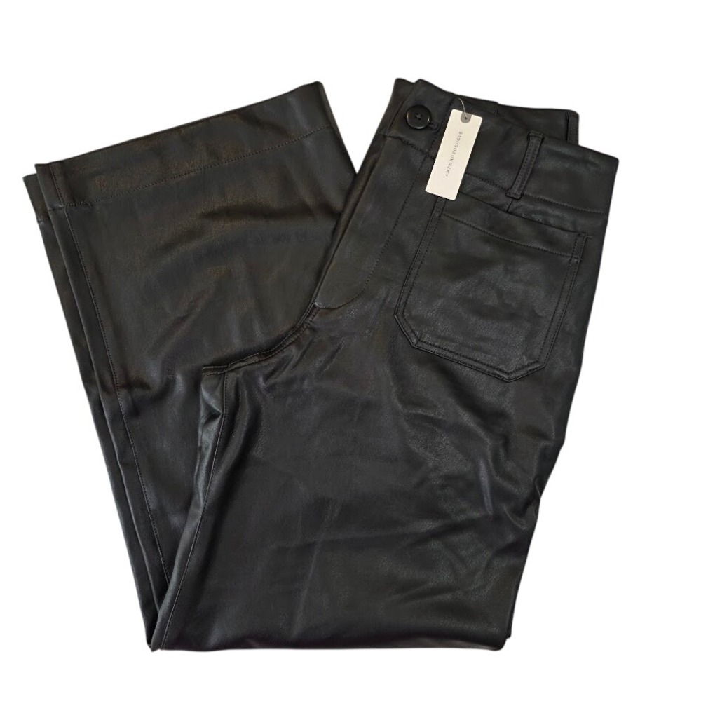Maeve Anthropologie Sz 31 Colette Full Length Pants Black Faux Leather Wide Leg